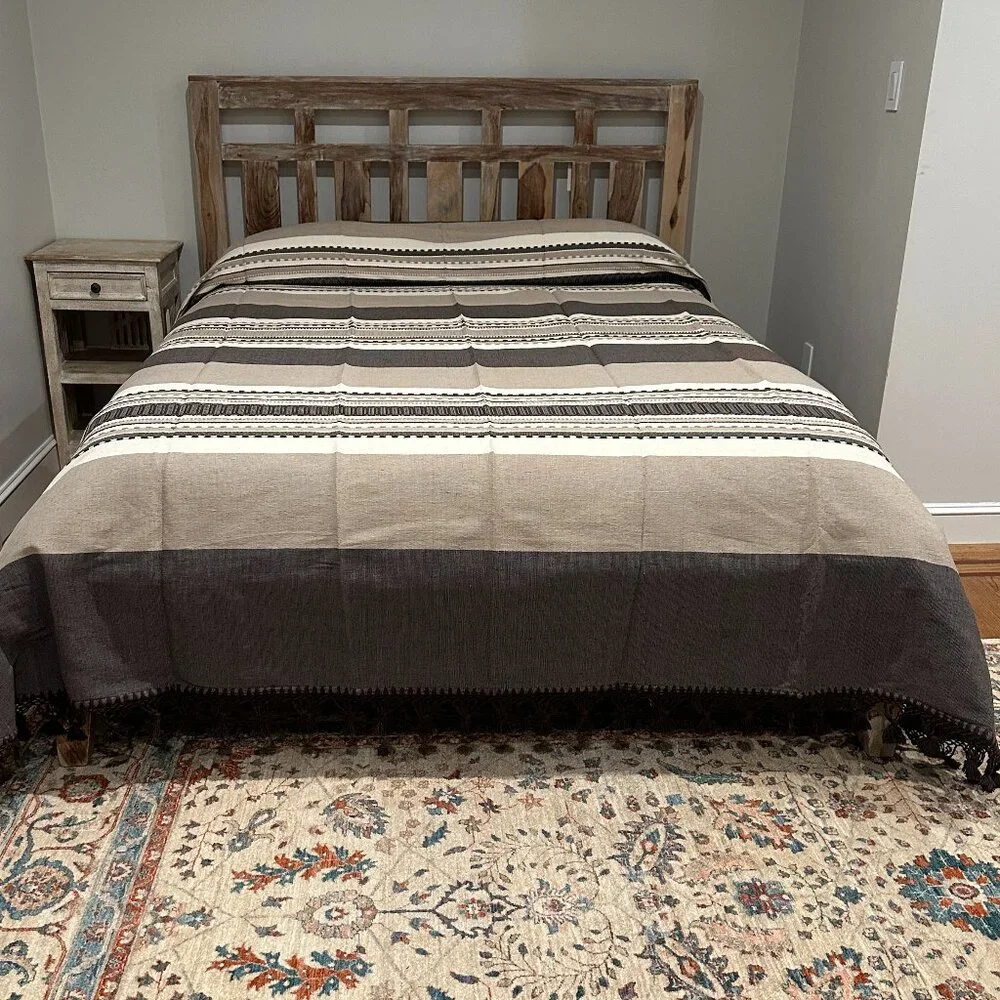 Queen Size Cotton Bedspread/Quilt. From Oaxaca Mex. Hand loom, Bed covers,